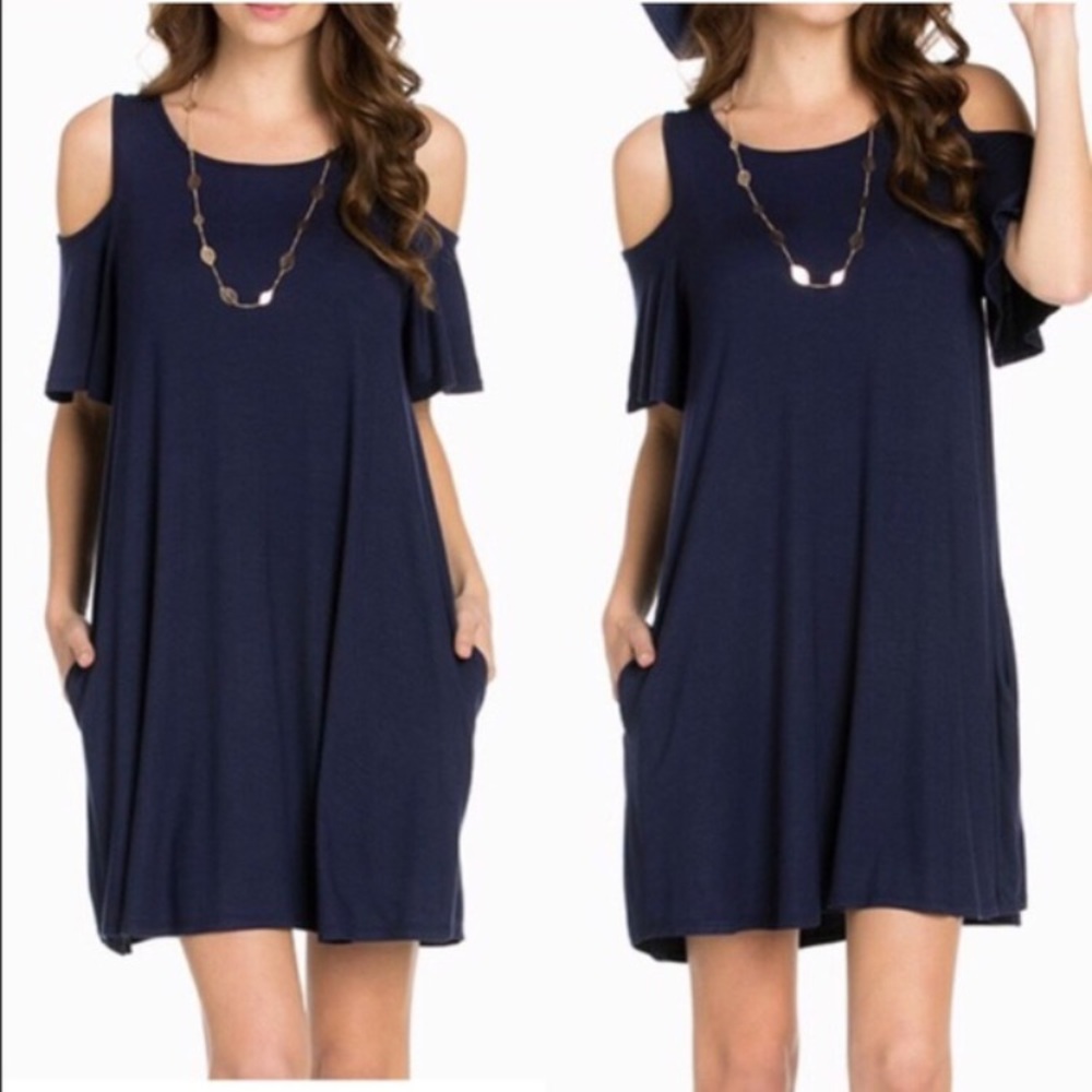 Cold shoulder resort swing dress with pockets - Picture 2 of 2