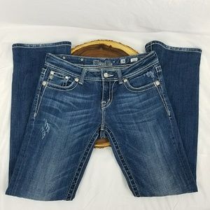 MISS ME Studded & Embroidered Peace Sign Pockets