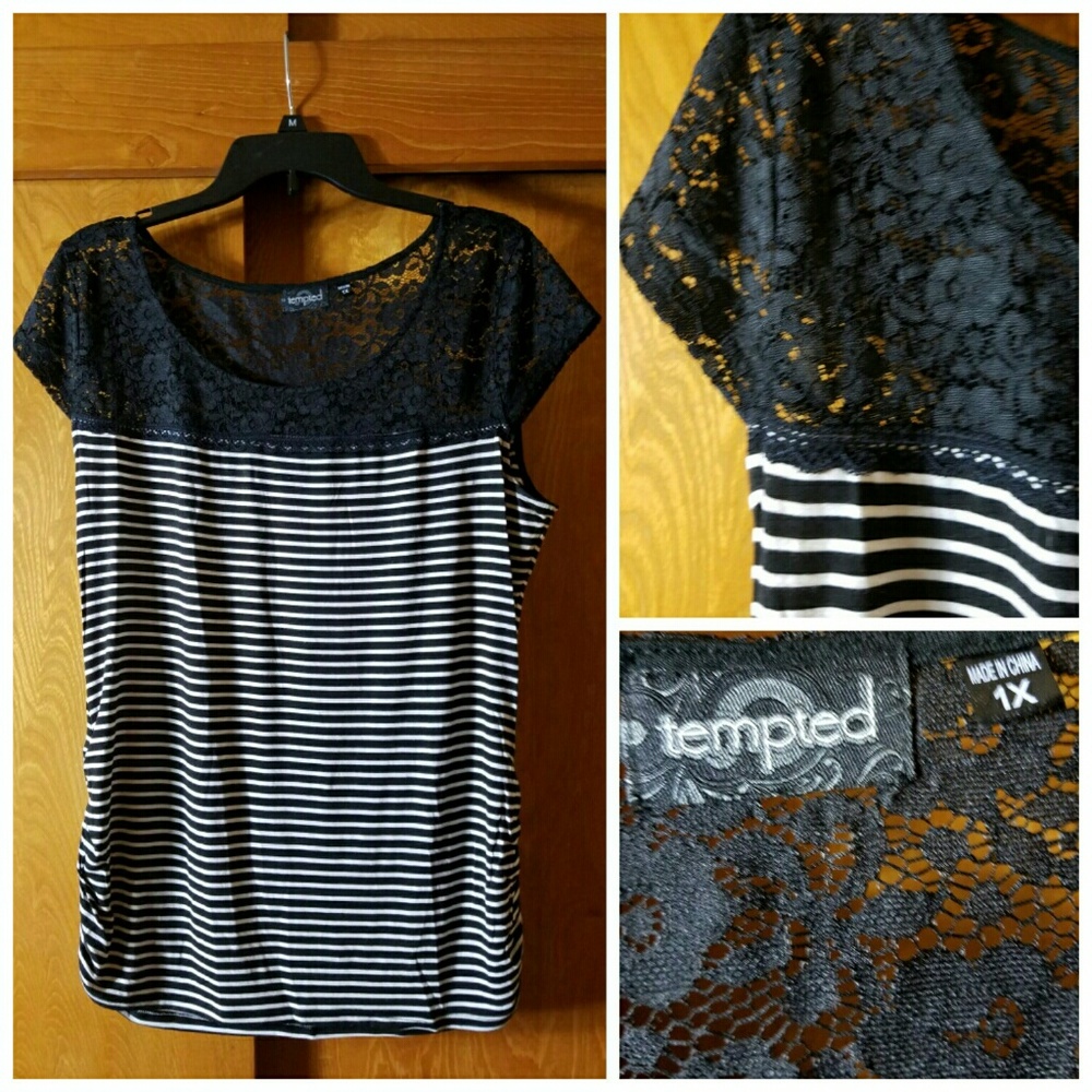 Feminine Striped with Lace Detailing on Shoulders