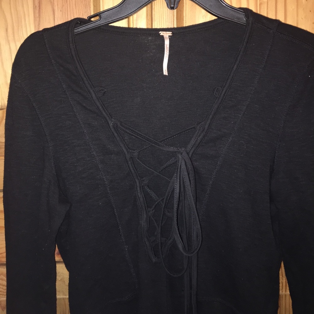 Black tie up long sleeve shirt