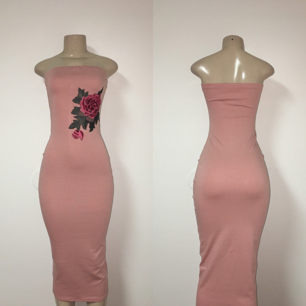 Blush Rose Embroidered Mid Dress
