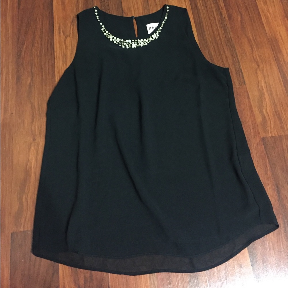 Black Top with Embellished Neckline