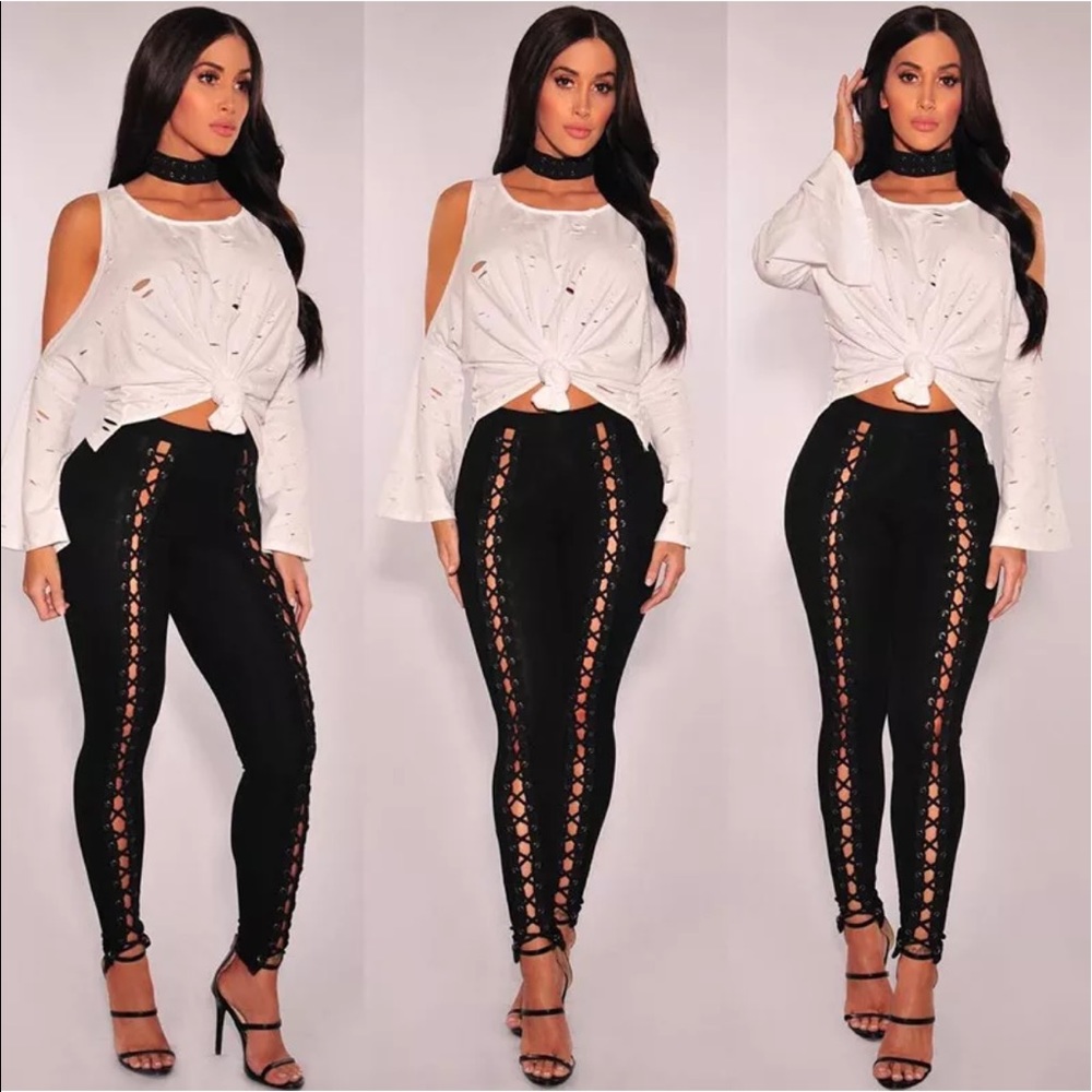 Sexy Lace Up Skinny Pants - Picture 1 of 5