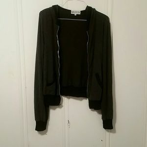 Wildfox Soft Grey Black Zip Up Sweatshirt XS