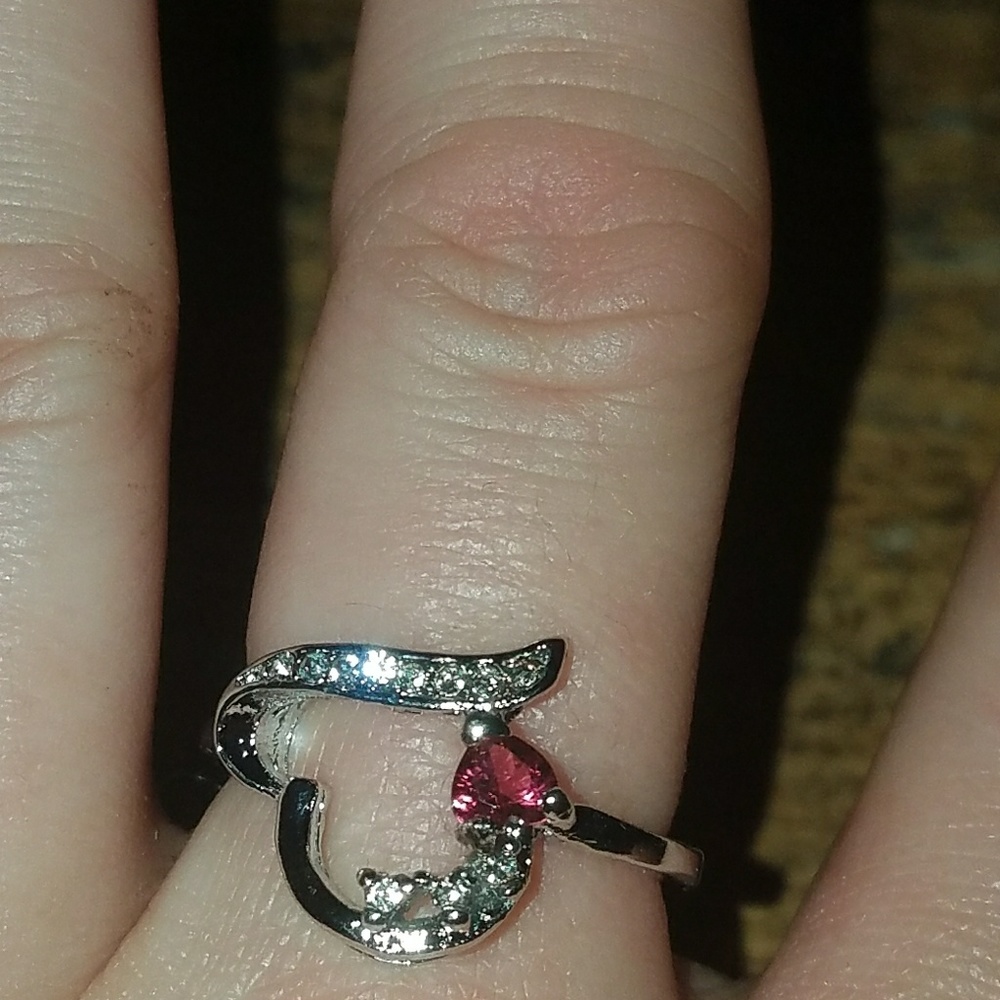 Open heart white and pink topaz ring