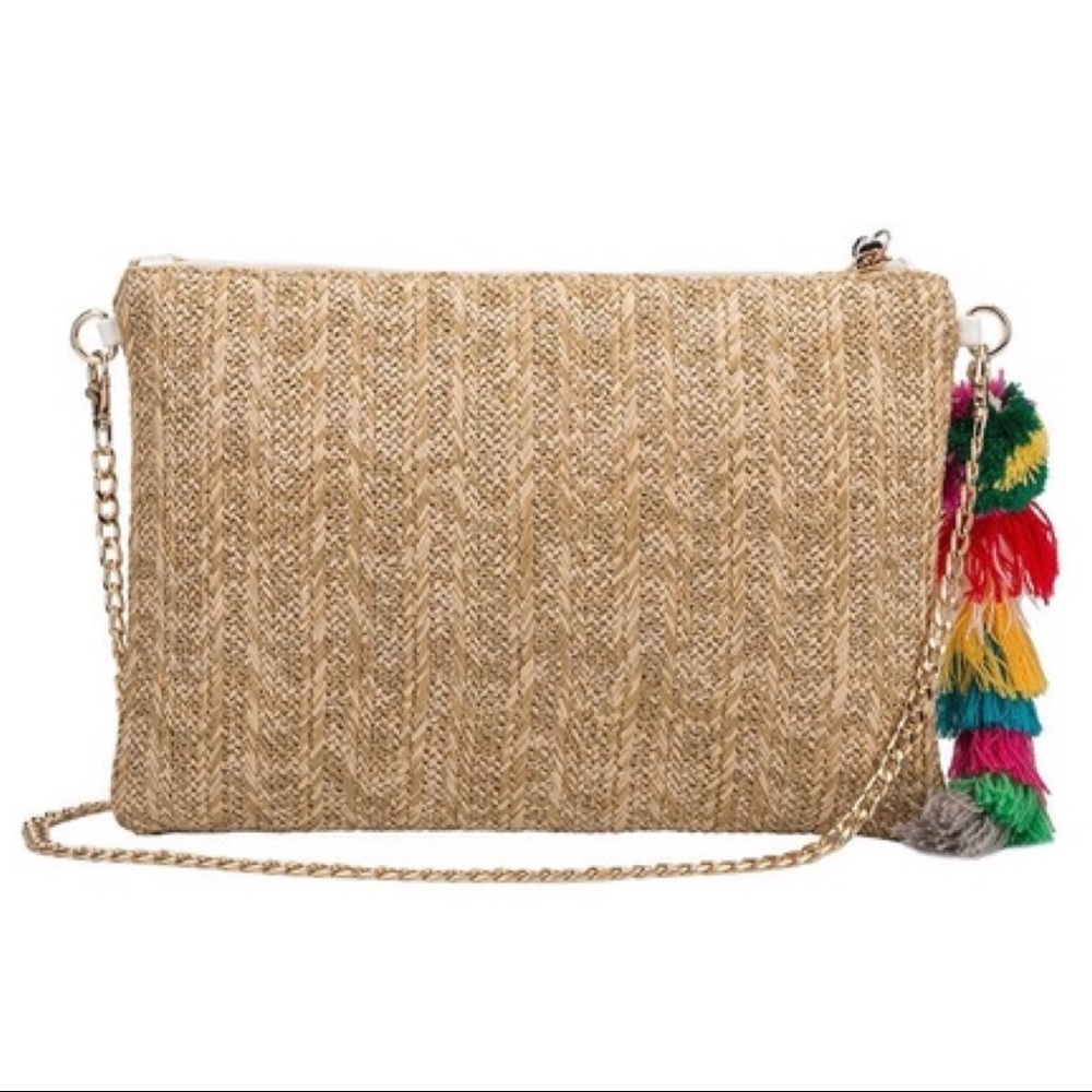 Melie Bianco Straw Clutch Embroidery "Bonjour" - Picture 5 of 6