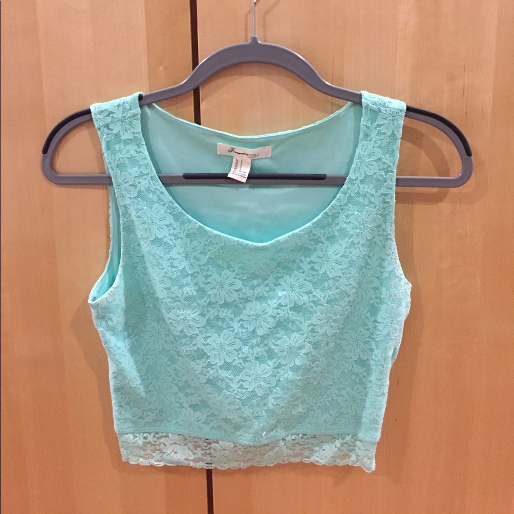 Mint green lace crop top