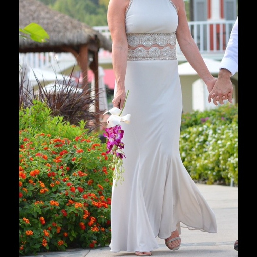 Mignon Boho Illusion Lace Gown in Antique White