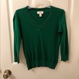 LOFT V-Neck Sweater, Green, XS