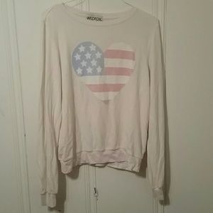 Wildfox soft cream USA flag heart sweater NWT