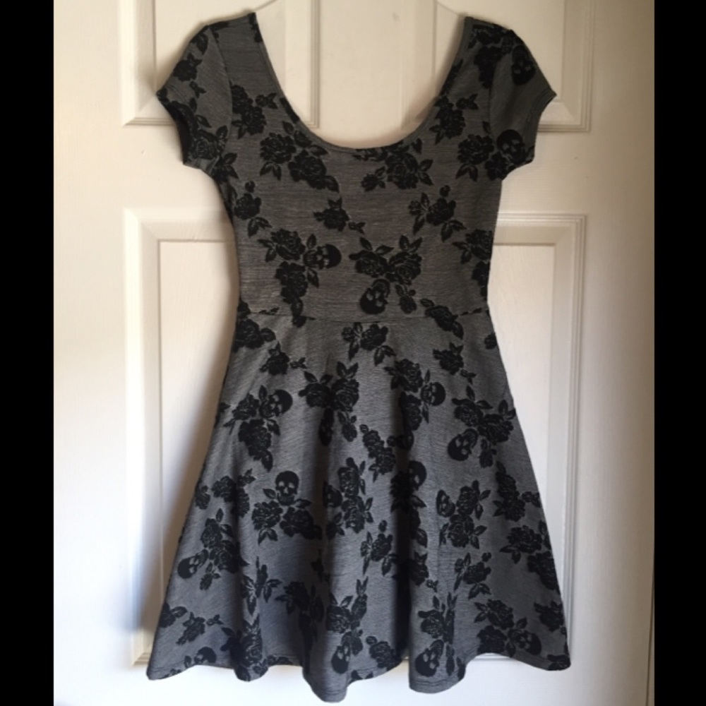 Floral & Skull Skater Dress