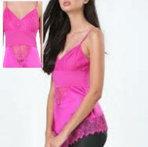 Bebe Sexy Silk & Lace Inset Camisole Tank Top NWT