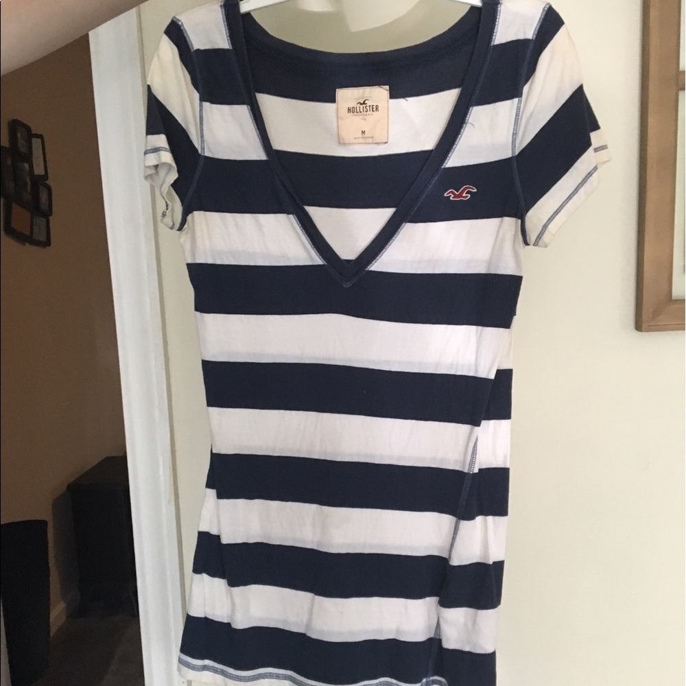 Navy blue and white striped shirt