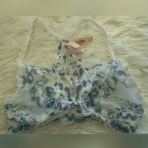 VS blue and white front clasp racerback bralette