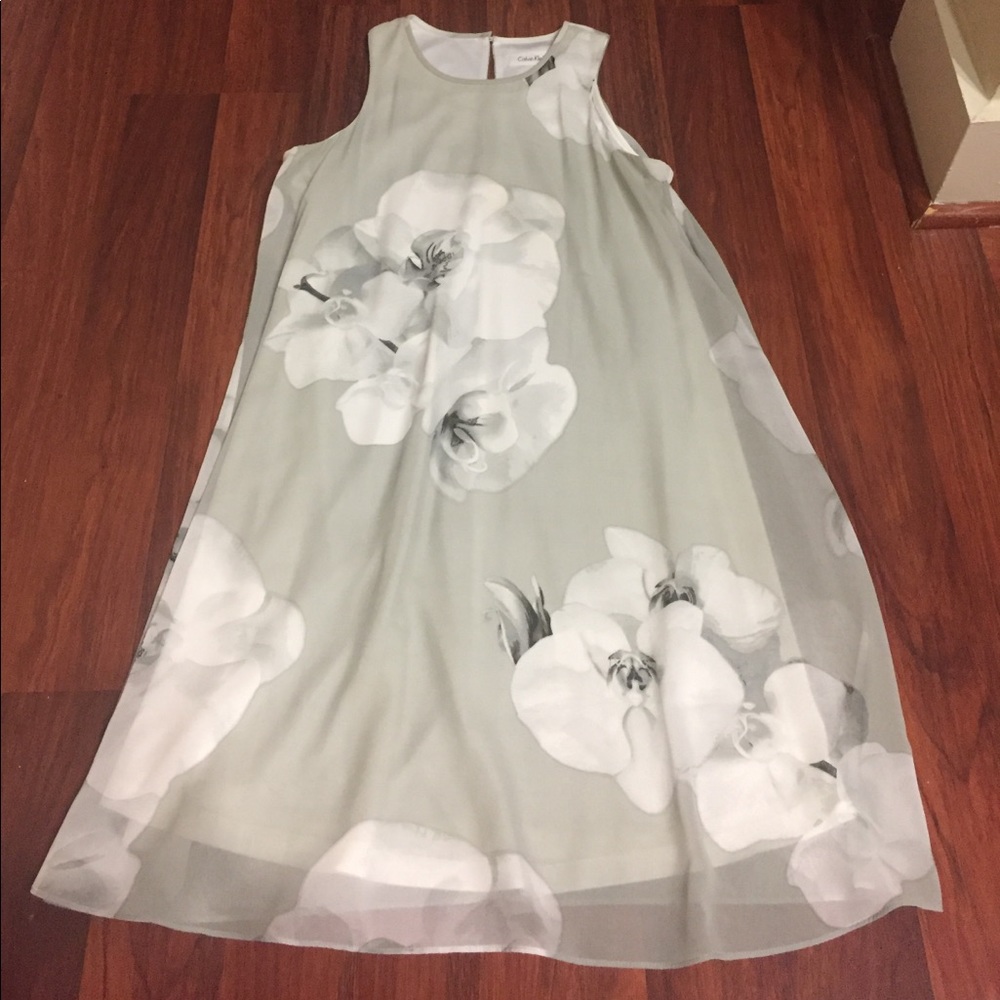 Calvin Klein Gray Floral Dress
