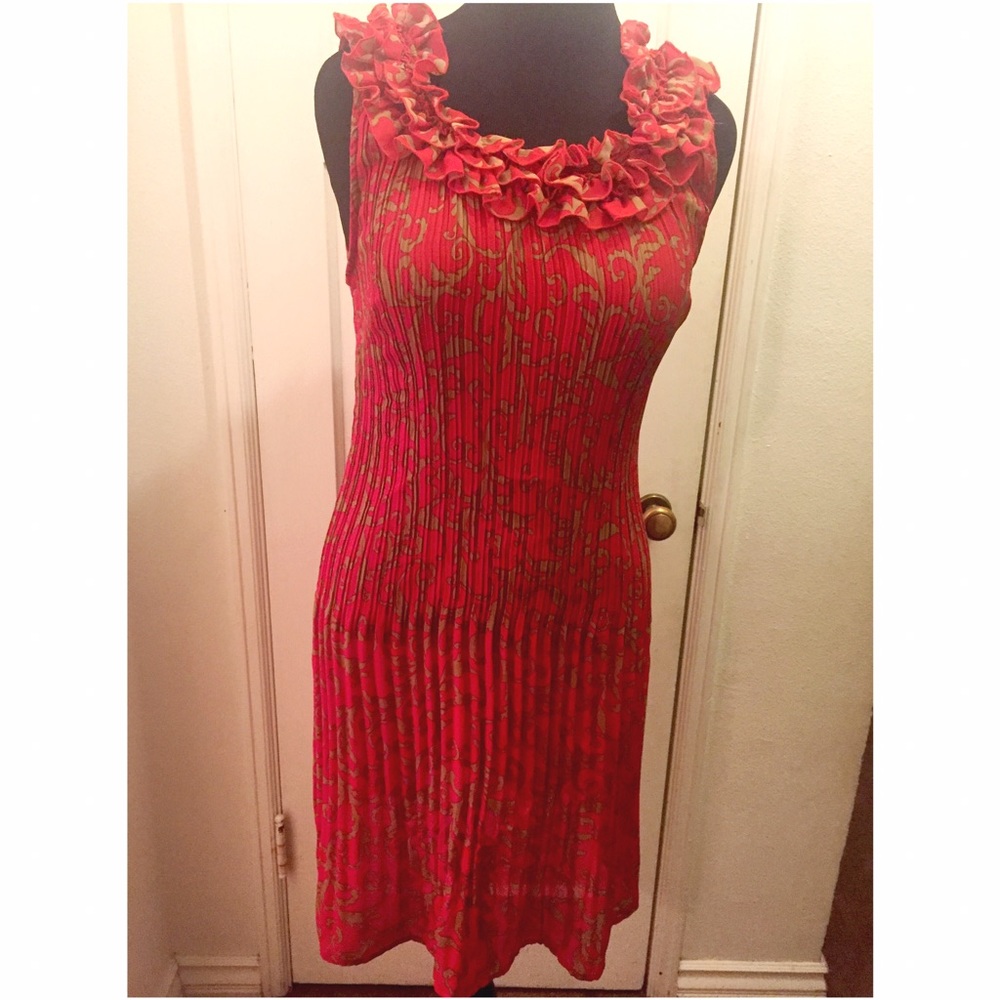 Red & Brown Tan Vintage Paisley Dress