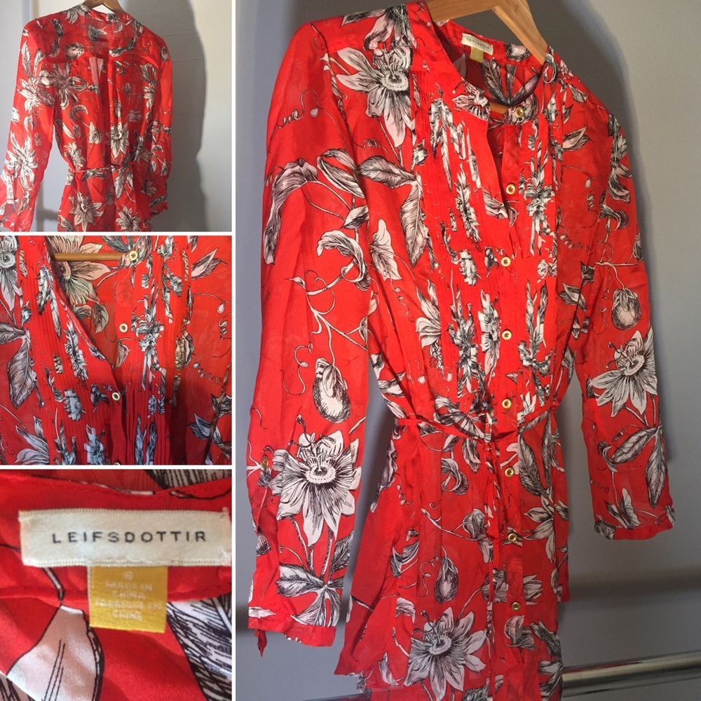 Anthropologie 100% silk blouse Bright Tropical