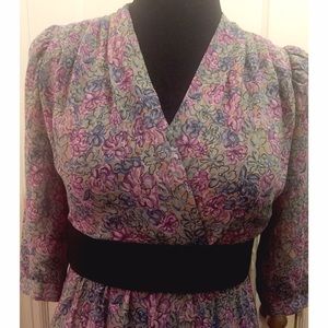 Gray Blue Purple Floral Vintage Dress