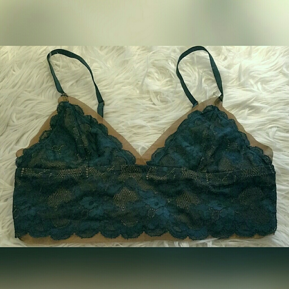 Free People blue and tan lace bralette - S
