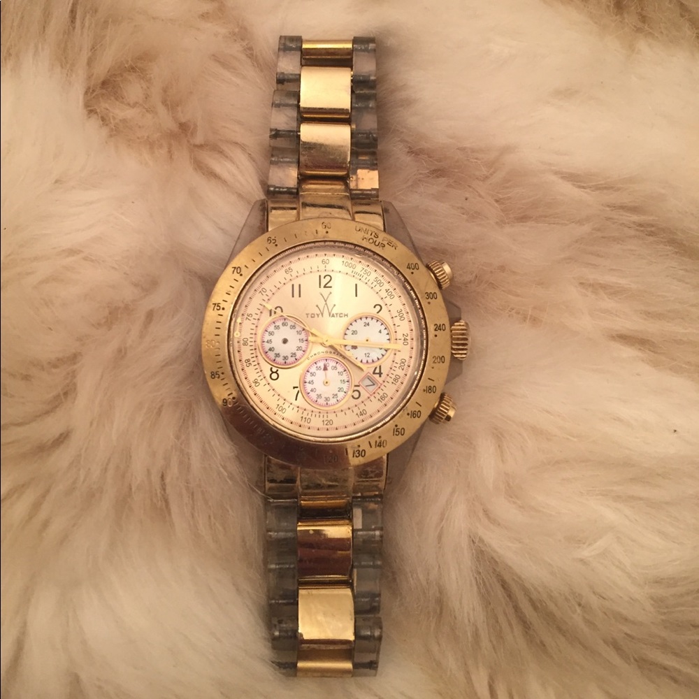Toy Chronograph Gold Acrylic Heavy Metal Watch