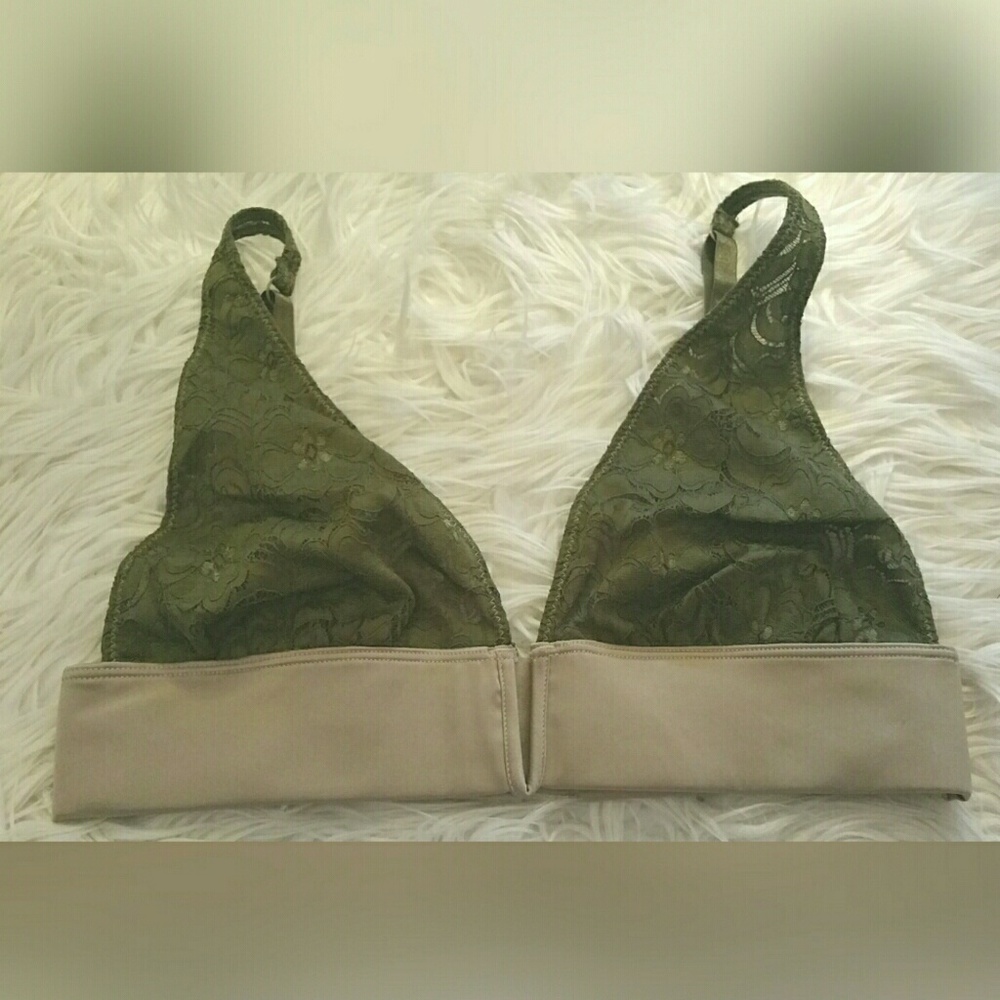 Free People hunter green and tan lace bralette