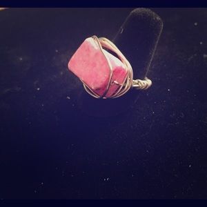 Pink stone wire wrapped ring