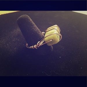Jade wire wrapped stone ring