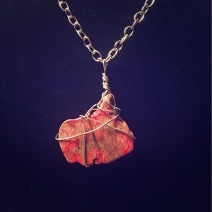 Coral wire wrapped stone necklace