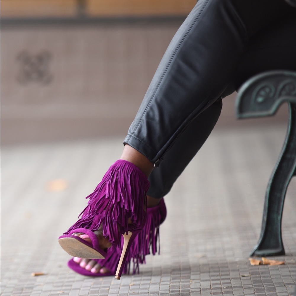 Steve Madden Suede Fringe Sandal Heels in Fuschia