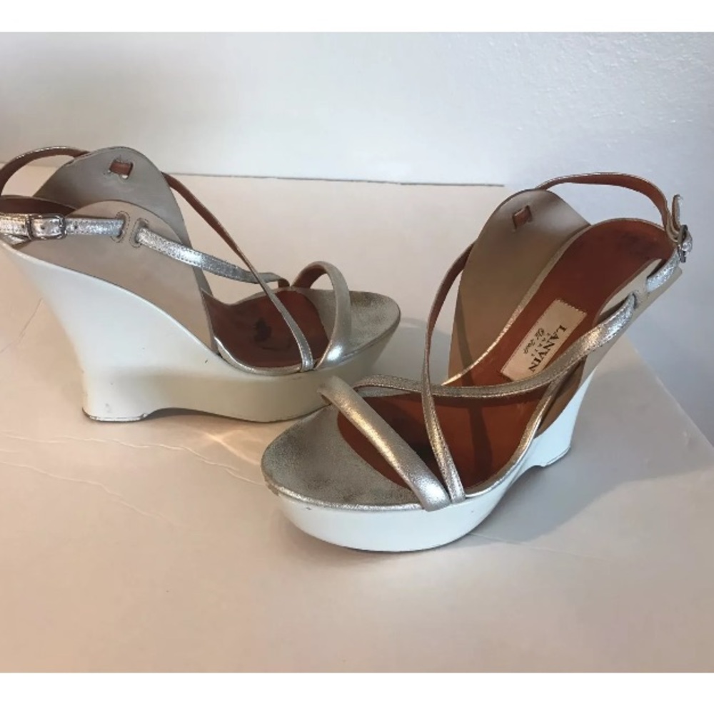 Lanvin White platform Silver leather Wedges