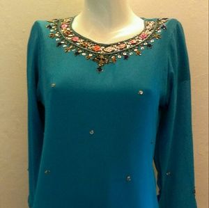BLUE EVENING SALWAR KAMEEZ - BEADED