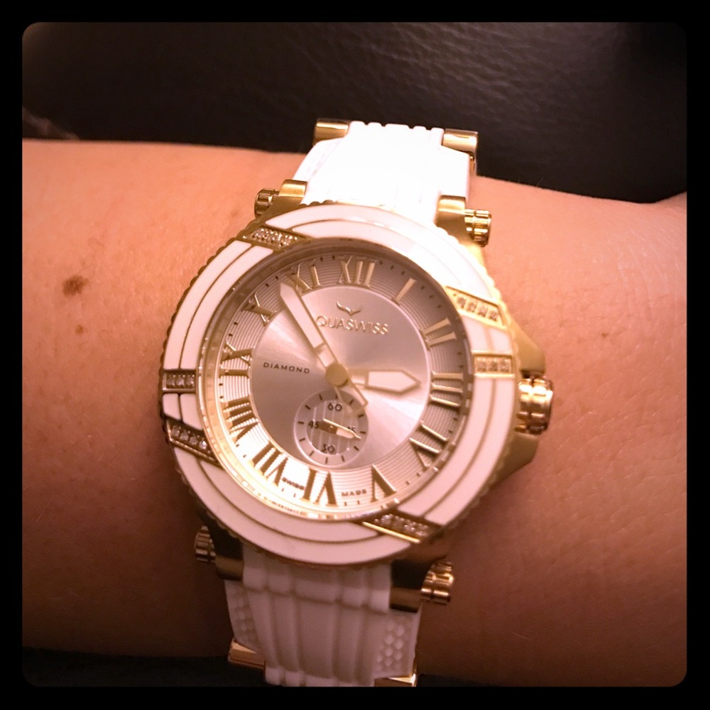 AquaSwiss White/Gold Diamond Water Resistant Watch