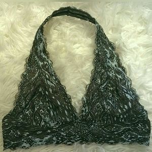 Free People blue and gray halter lace bralette