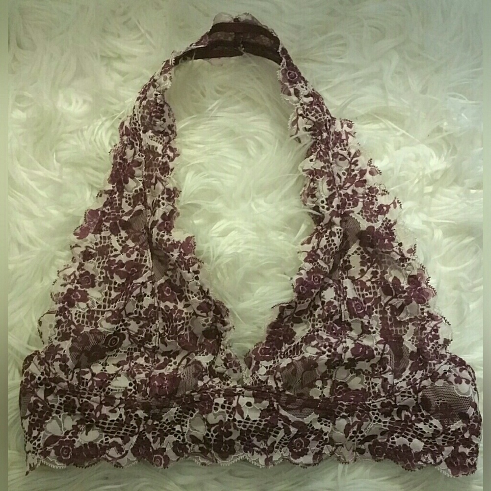 Free People maroon and white lace halter bralette