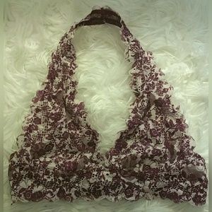 Free People maroon and white lace halter bralette