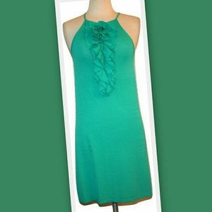 ruffle front knit dress in aqua ruffle front knit dress in aqua