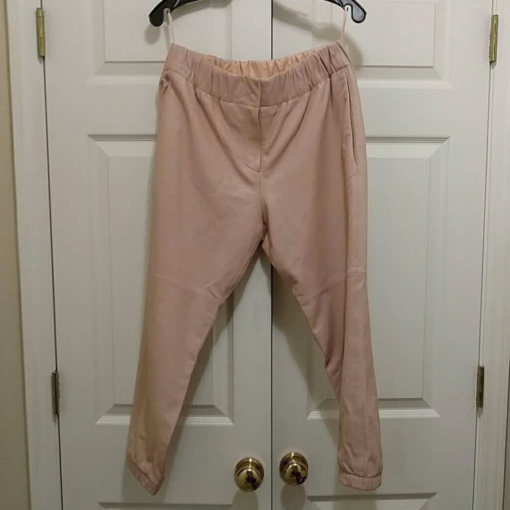 Pink leather jogger pants