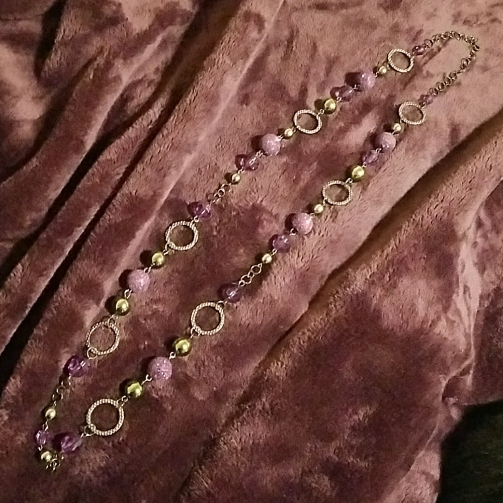 Long dark silver and purple necklace