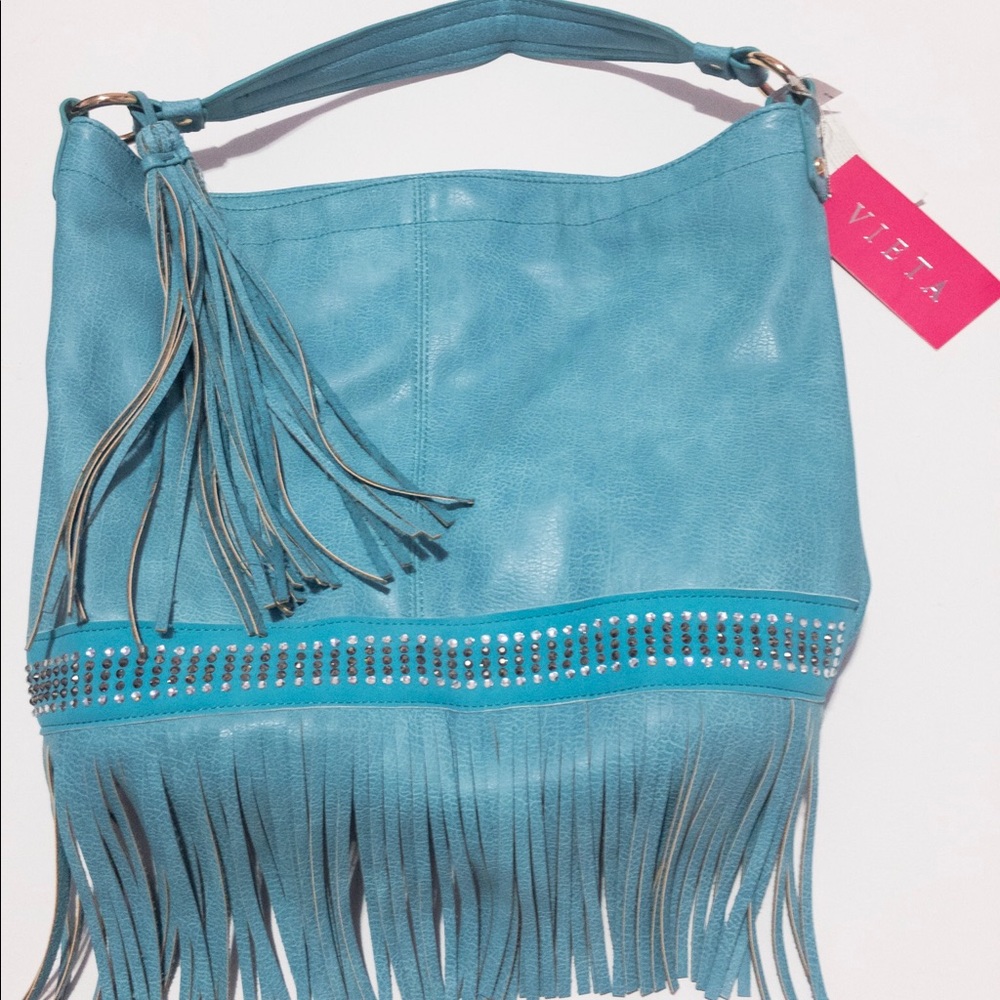 Boho Indian Turquoise Leather Handbag Fringe