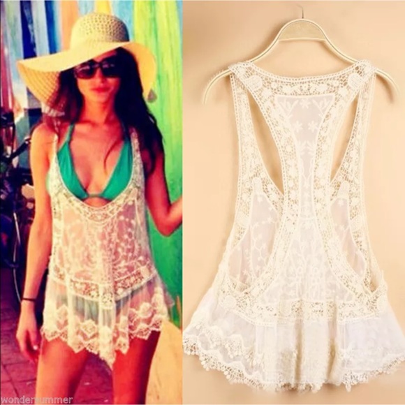 White crochet lace bikini cover up - Picture 2 of 3