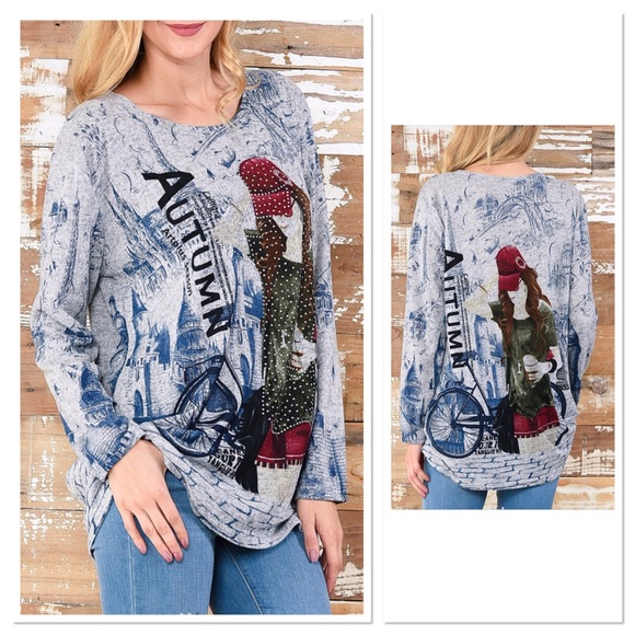 C-Mode Tops - Gray and Blue Artistic Tunic C-Mode Tops - Gray and Blue Artistic Tunic