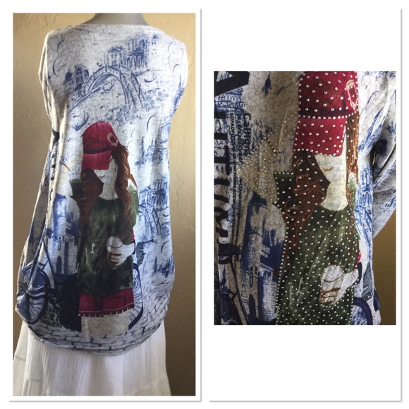 C-Mode Tops - Gray and Blue Artistic Tunic C-Mode Tops - Gray and Blue Artistic Tunic