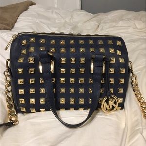 Medium Grayson Studded Satchel In Navy