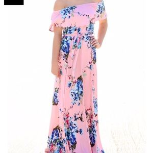 Blue, pink floral maxi dress