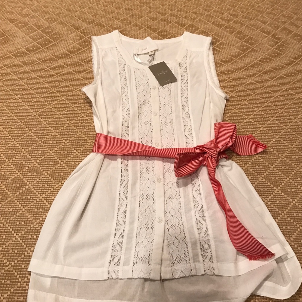 NWT Anthropologie White Crochet Top with Wrap Belt