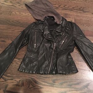 FREE PEOPLE leather detachable hoodie jacket