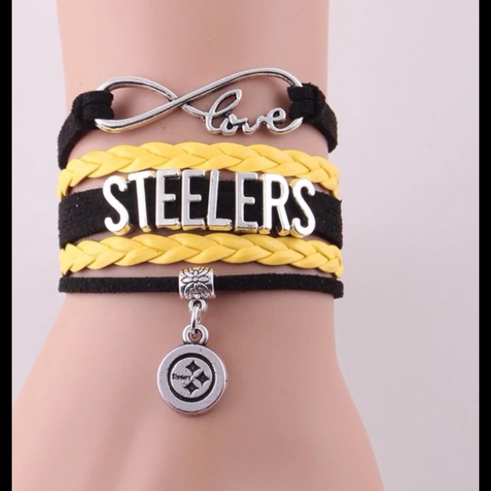 Infinity Love Steelers Football Leather Bracelet
