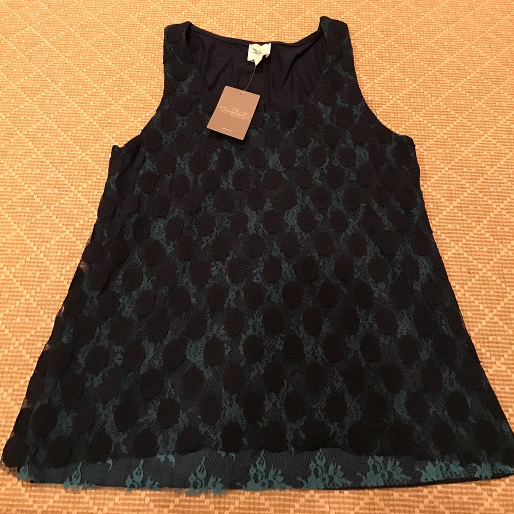 NWT Navy/Emerald Green Lace Anthropologie Top