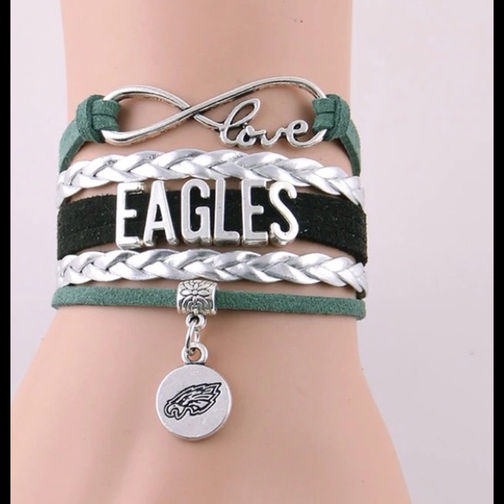 Infinity Love Eagles Football Leather Charm Bracel