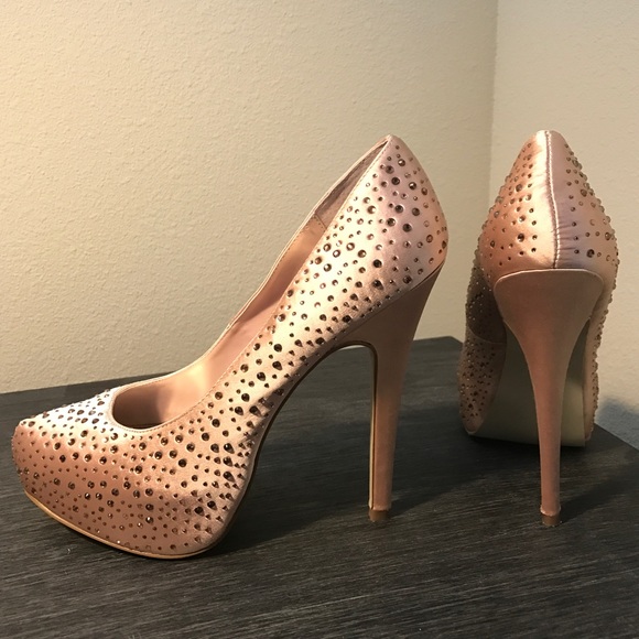 🎆BLUSH Glam Satin Swarovski studded platform heel - Picture 5 of 7